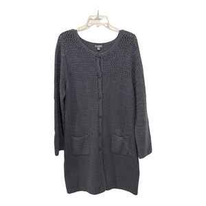 J Jill Cardigan Women XL Gray Cotton Blend Button Up Long Line Pockets Cozy READ